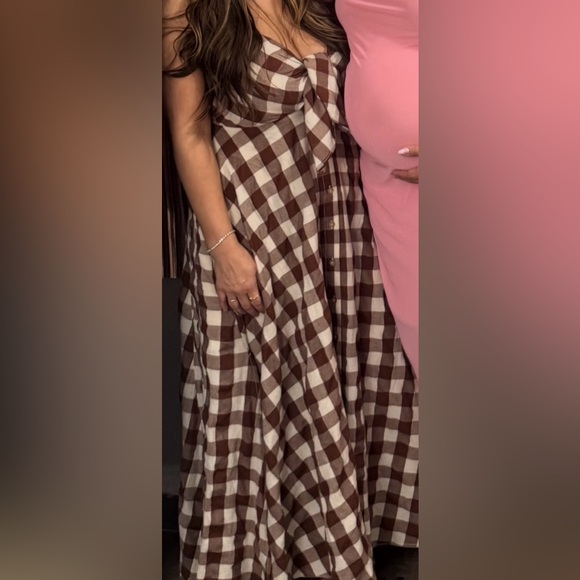 Free People Tie-Front Brown Plaid Maxi Dress - Women's M - Picture 2 of 2